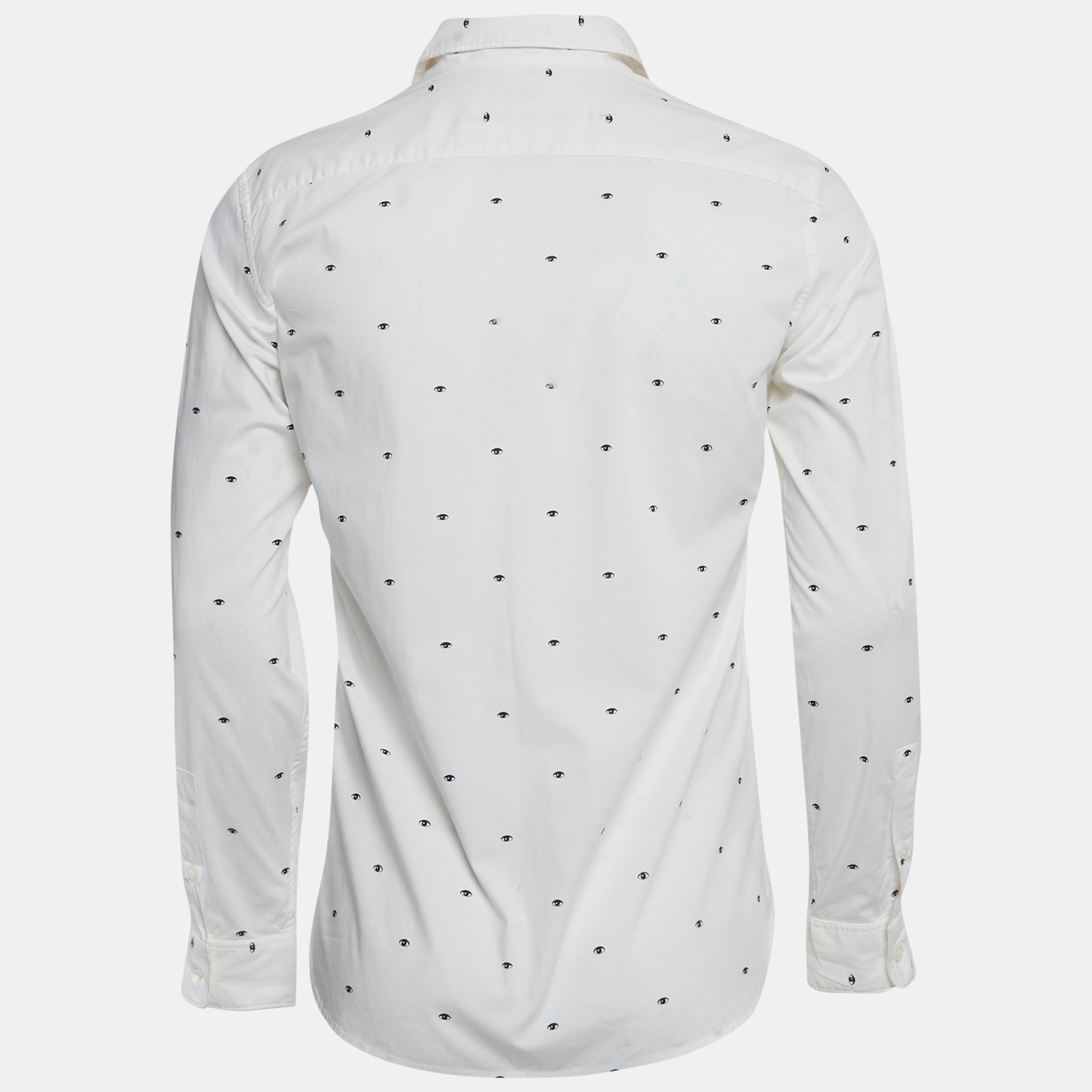 Kenzo White Eye Print Cotton Button Front Shirt M 