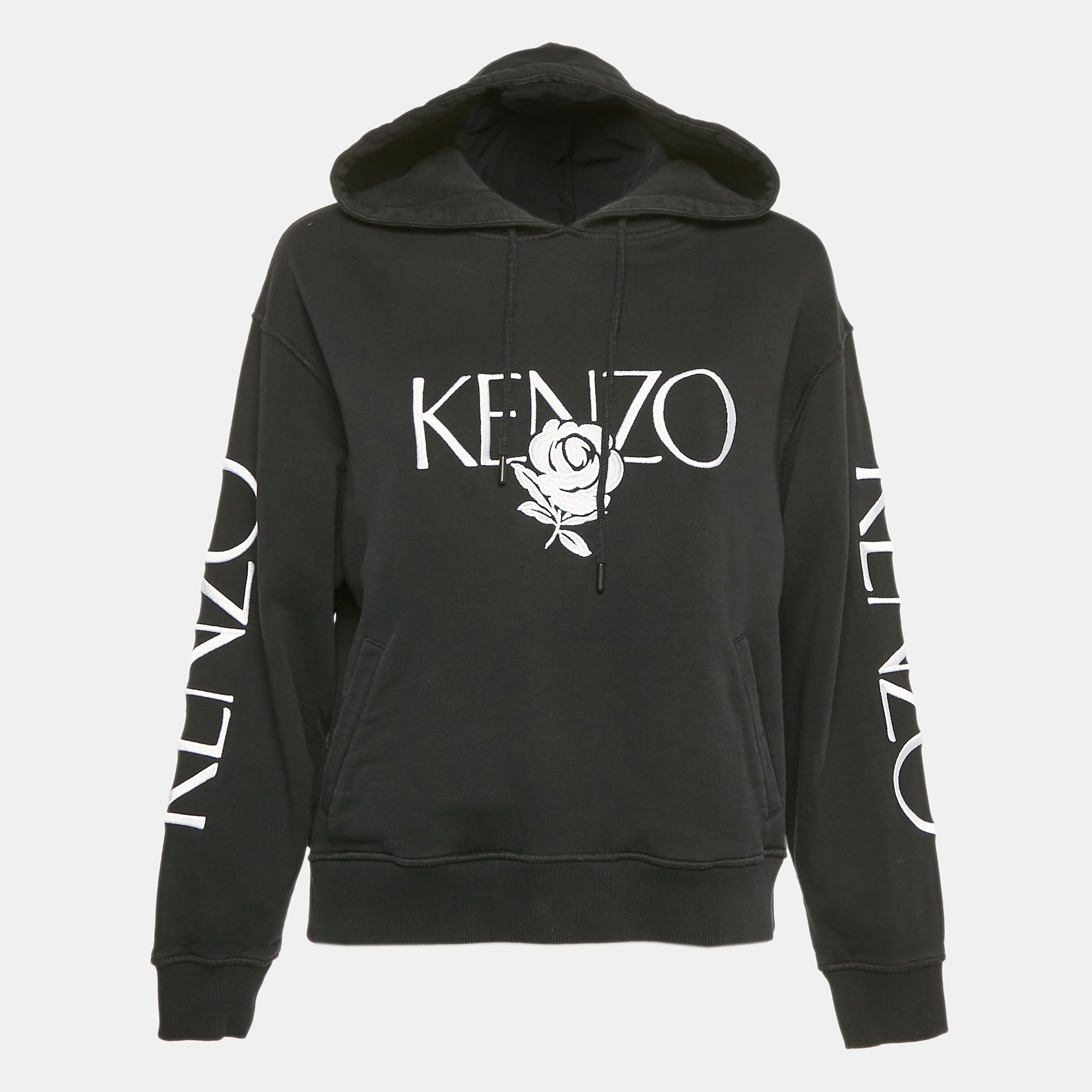 

Kenzo Black Floral Logo Embroidery Cotton Hooded Sweatshirt S