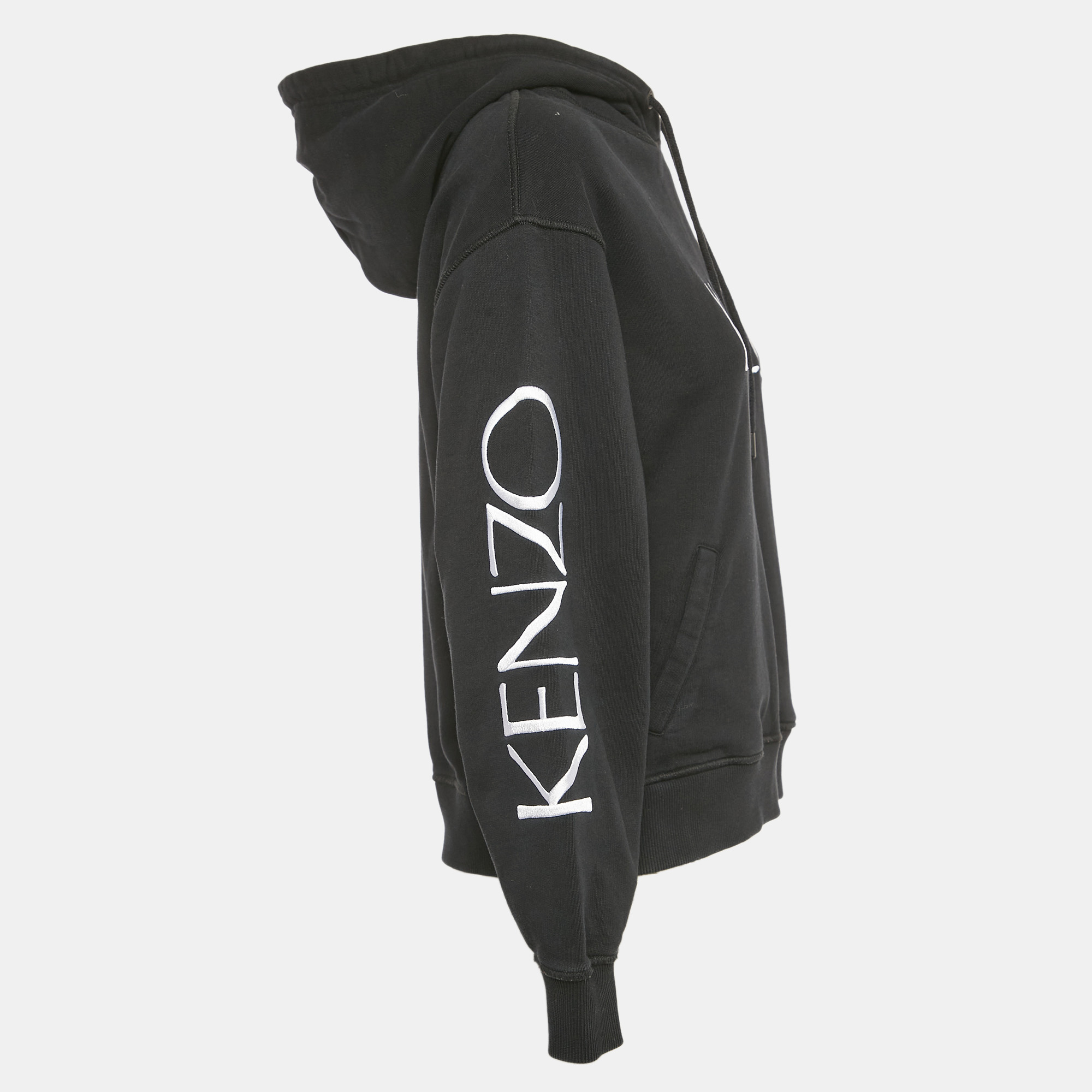 Kenzo Black Floral Logo Embroidery Cotton Hooded Sweatshirt S 