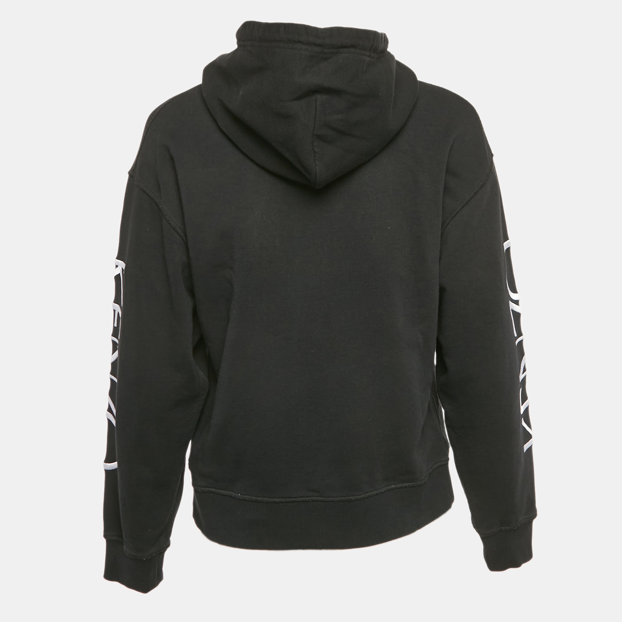 Kenzo Black Floral Logo Embroidery Cotton Hooded Sweatshirt S 