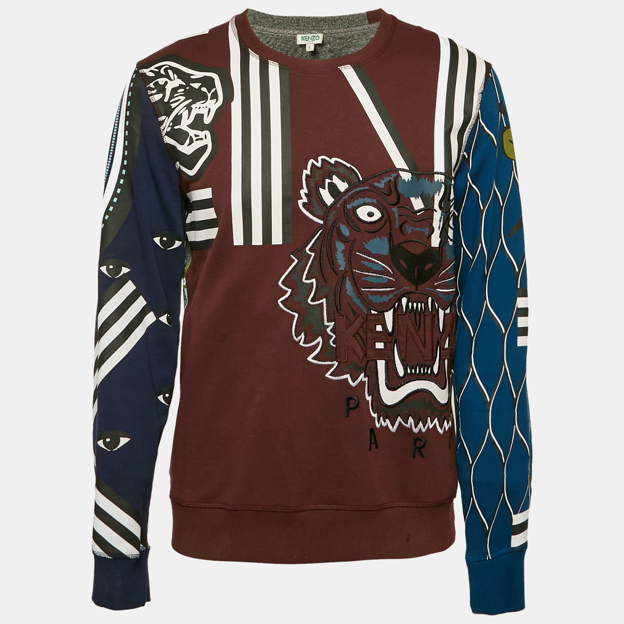 

Kenzo Navy Blue/Brown Printed Cotton Crewneck Sweatshirt L