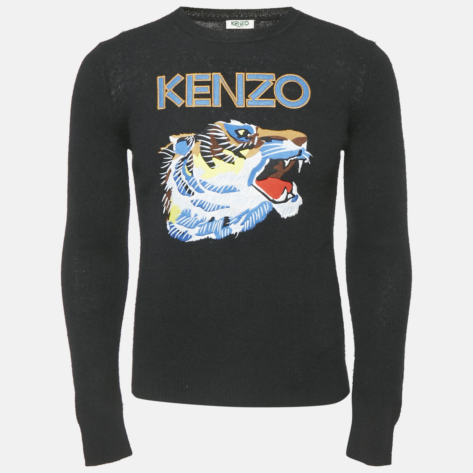 

Kenzo Black Tiger Logo Embroidery Wool Blend Knit Sweater XS