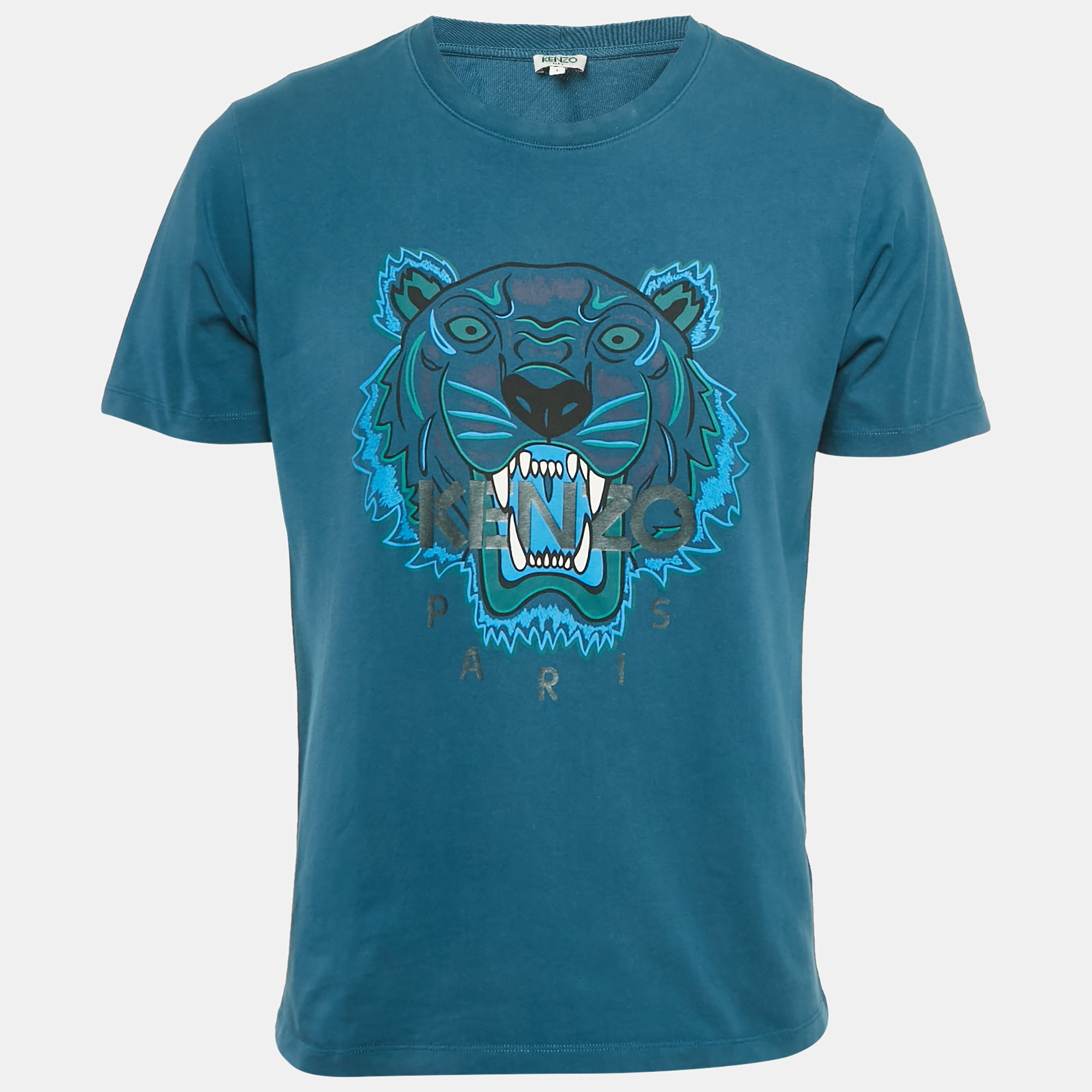 

Kenzo Teal Blue Tiger Print Jersey Crewneck T-Shirt L
