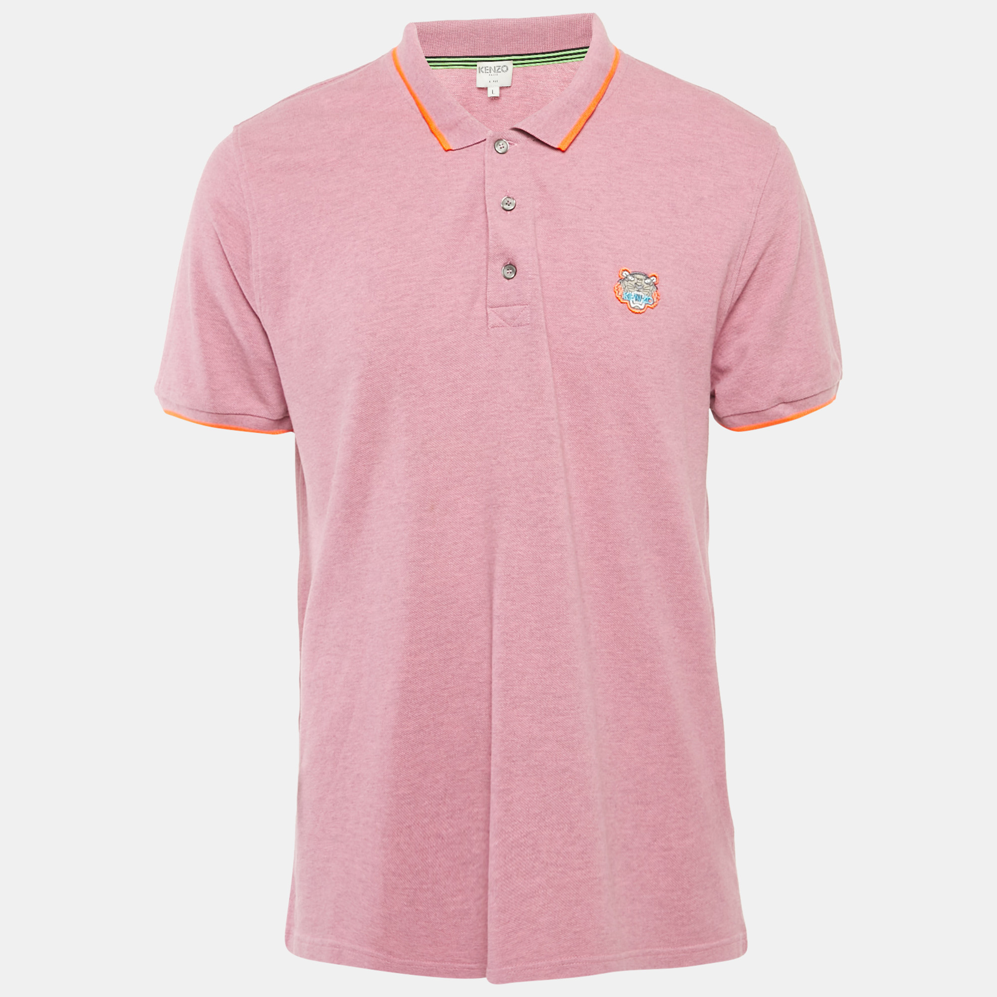 

Kenzo Pink Tiger Applique Pique K Fit Polo T-Shirt L