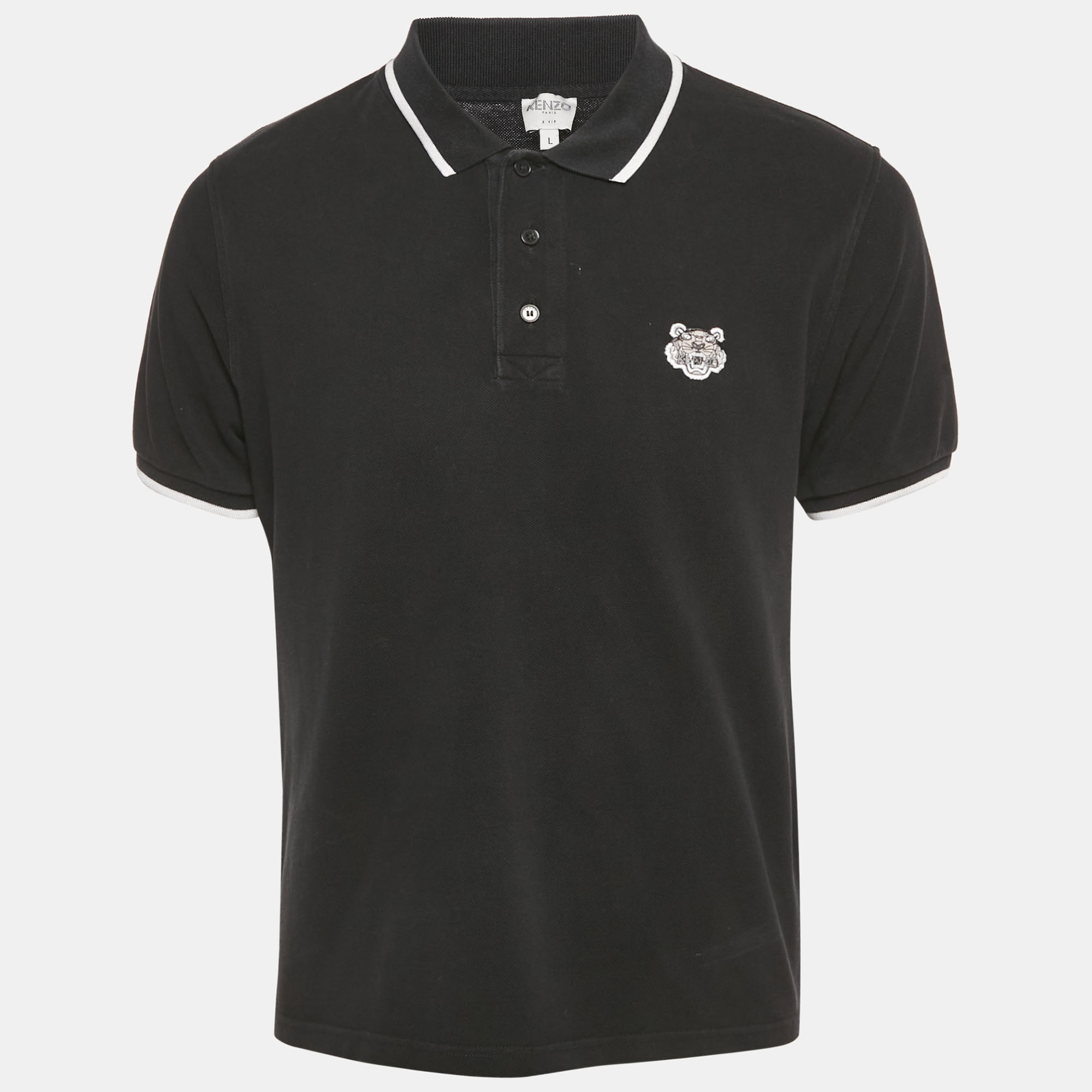 

Kenzo Black Cotton Pique Polo T-Shirt L