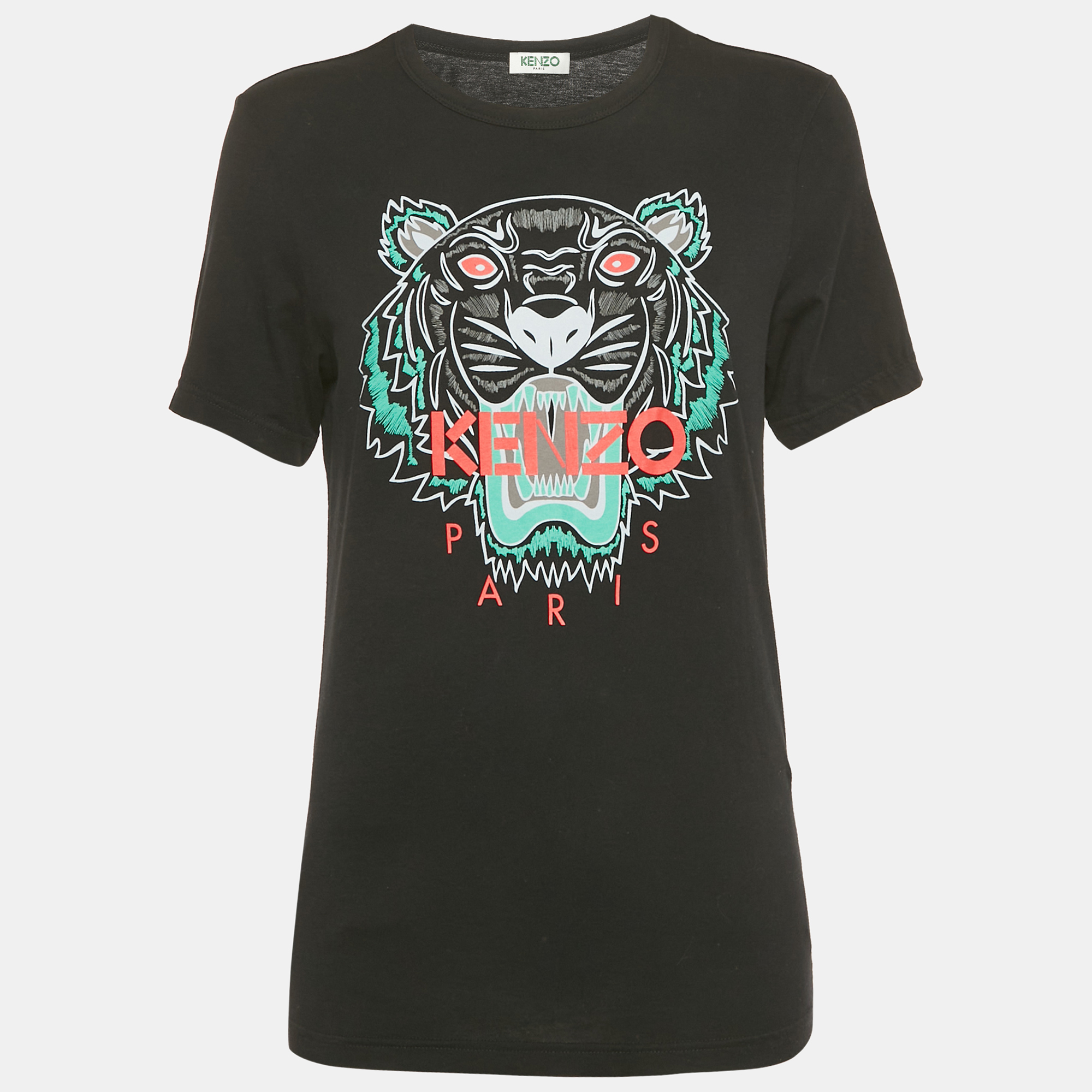 Pre-owned Kenzo Black Tiger Logo Print Jersey Crewneck T-shirt Xs