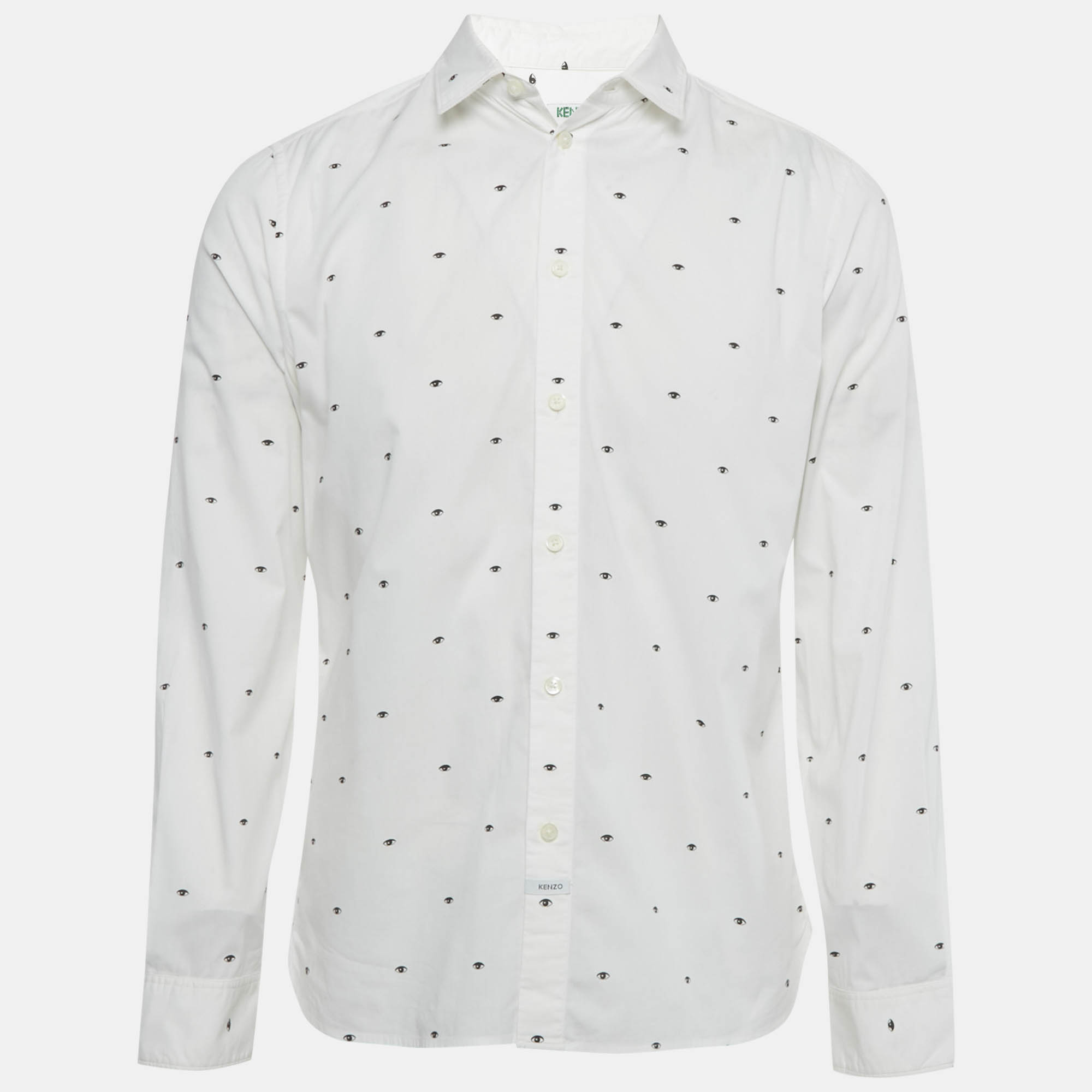 Pre-owned Kenzo White Eye Print Cotton Slim Fit Shirt L