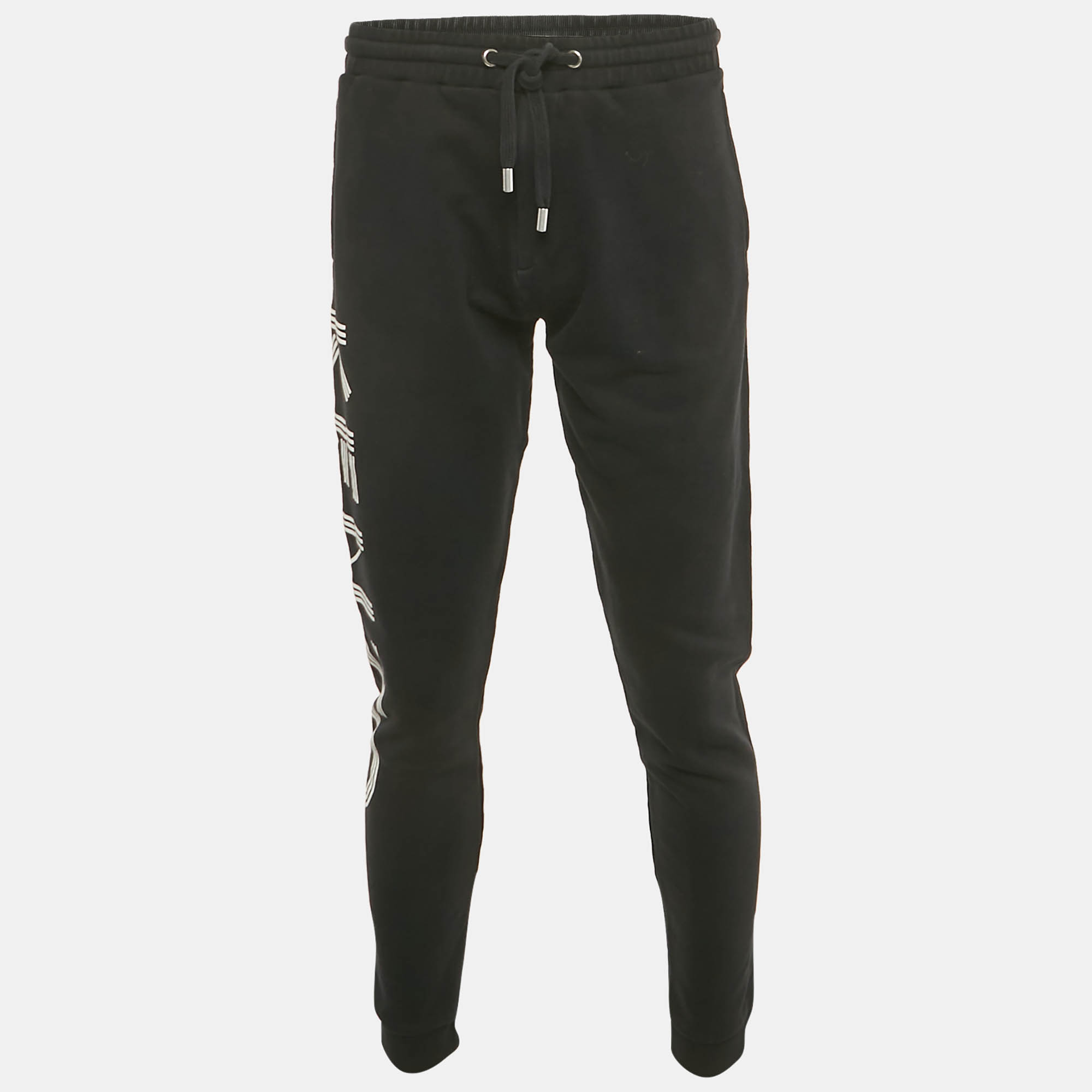 

Kenzo Black Logo Print Cotton Drawstring Joggers L