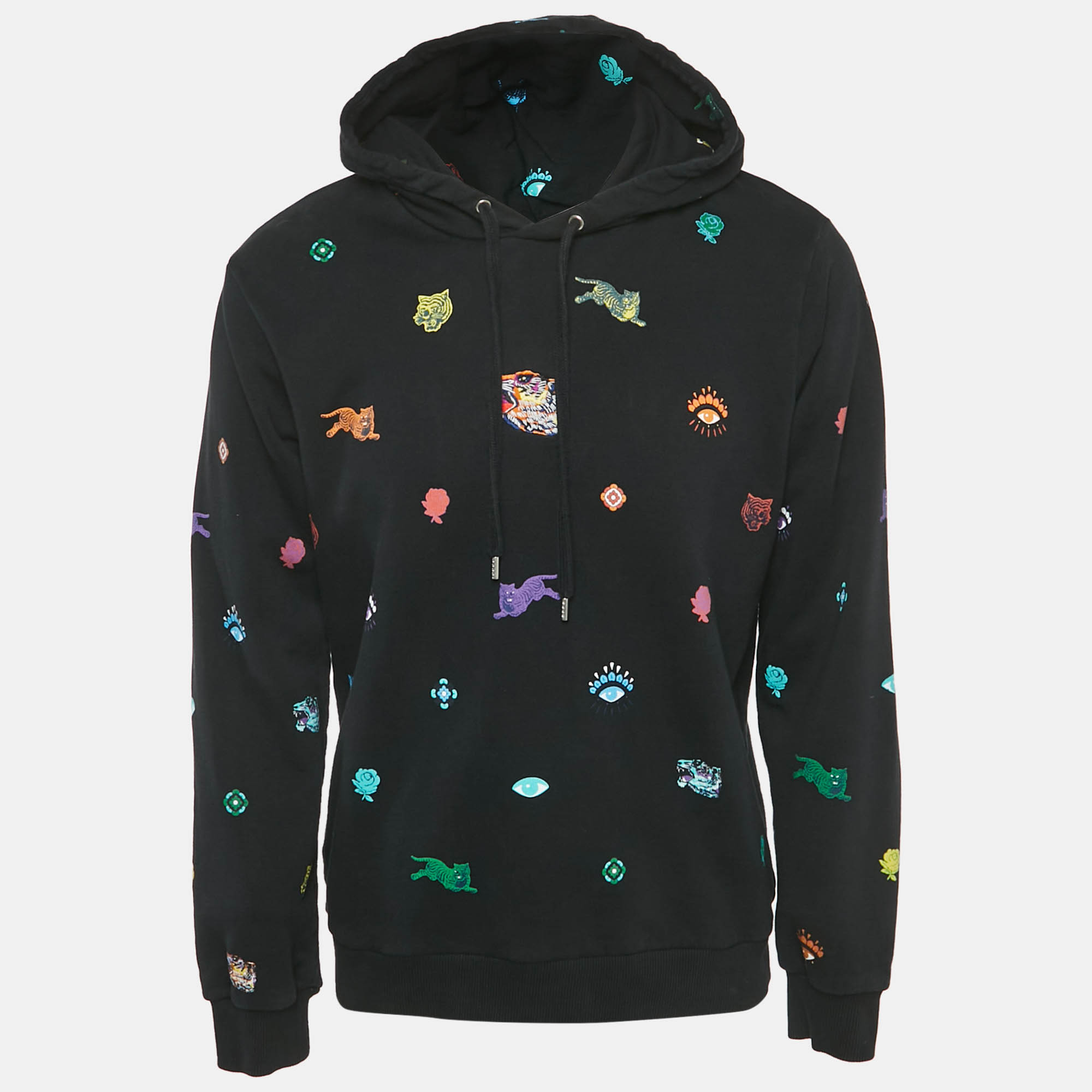 

Kenzo Black Tiger Embroidery and Printed Cotton Hoodie M