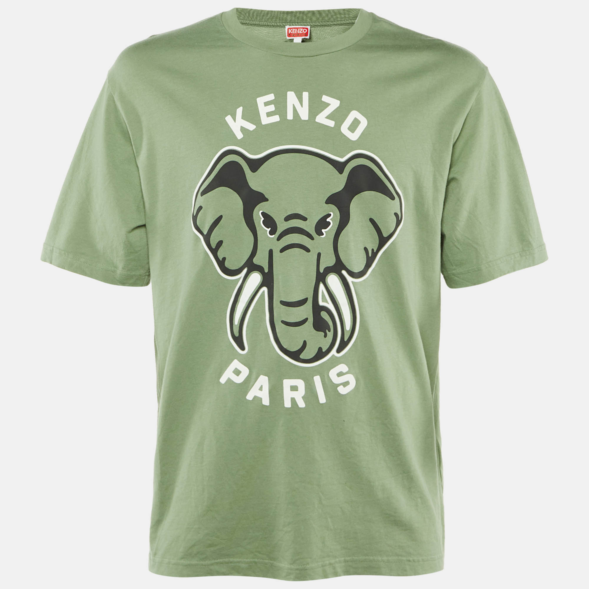 

Kenzo Green Elephant Printed Cotton Knit T-Shirt L