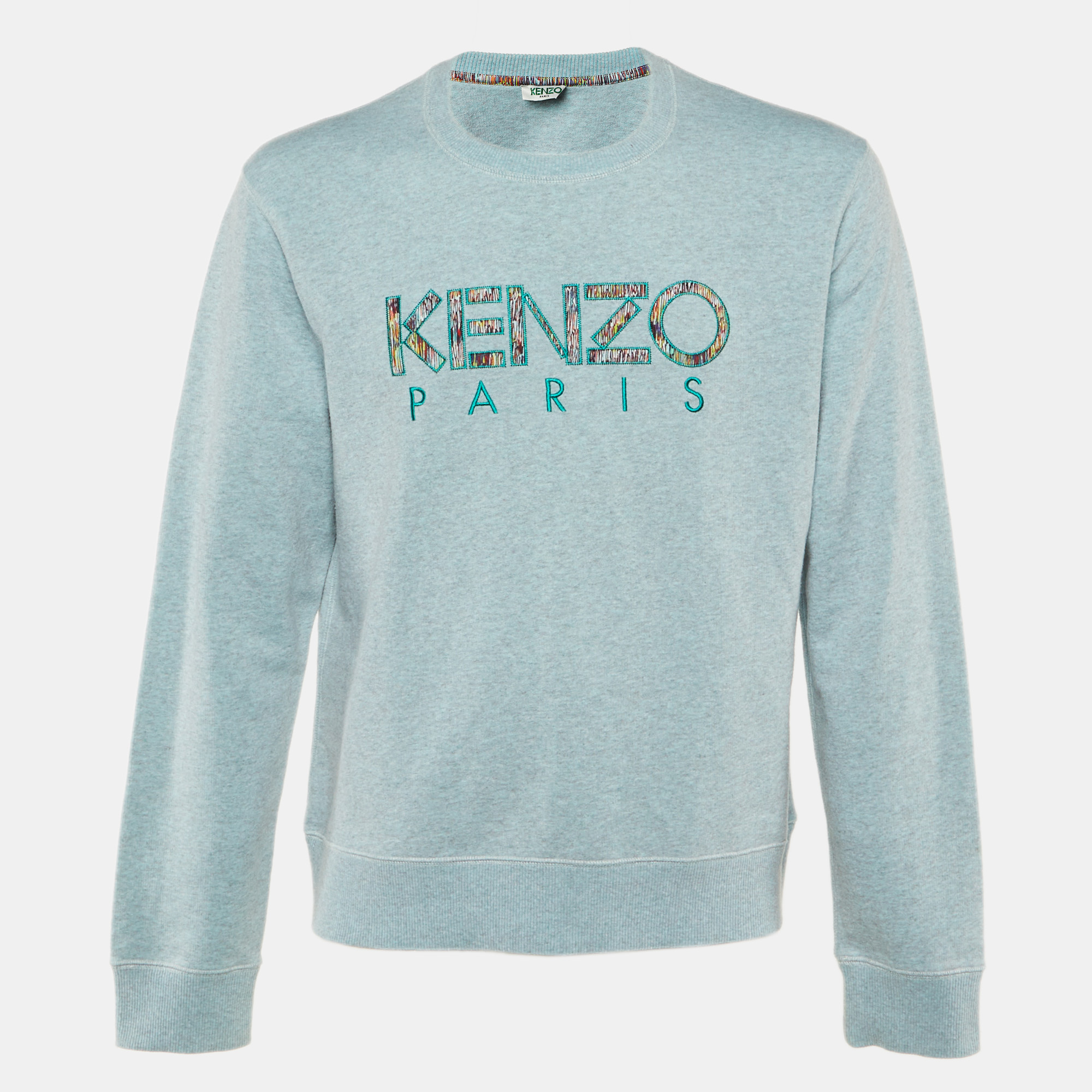 

Kenzo Blue Logo Embroidered Cotton Crew Neck Sweatshirt XL
