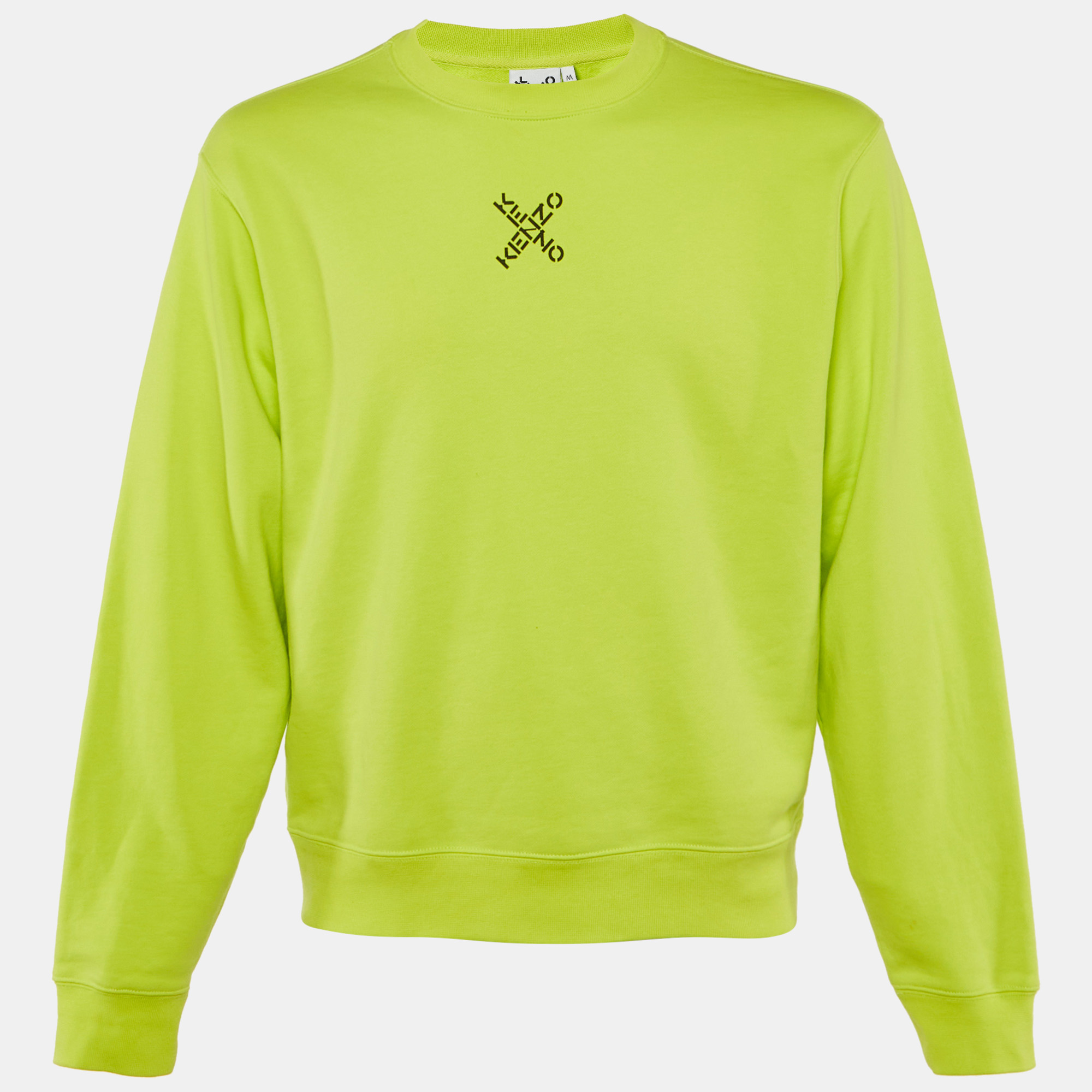 

Kenzo Neon Green Logo Print Cotton Crew Neck Sweatshirt M