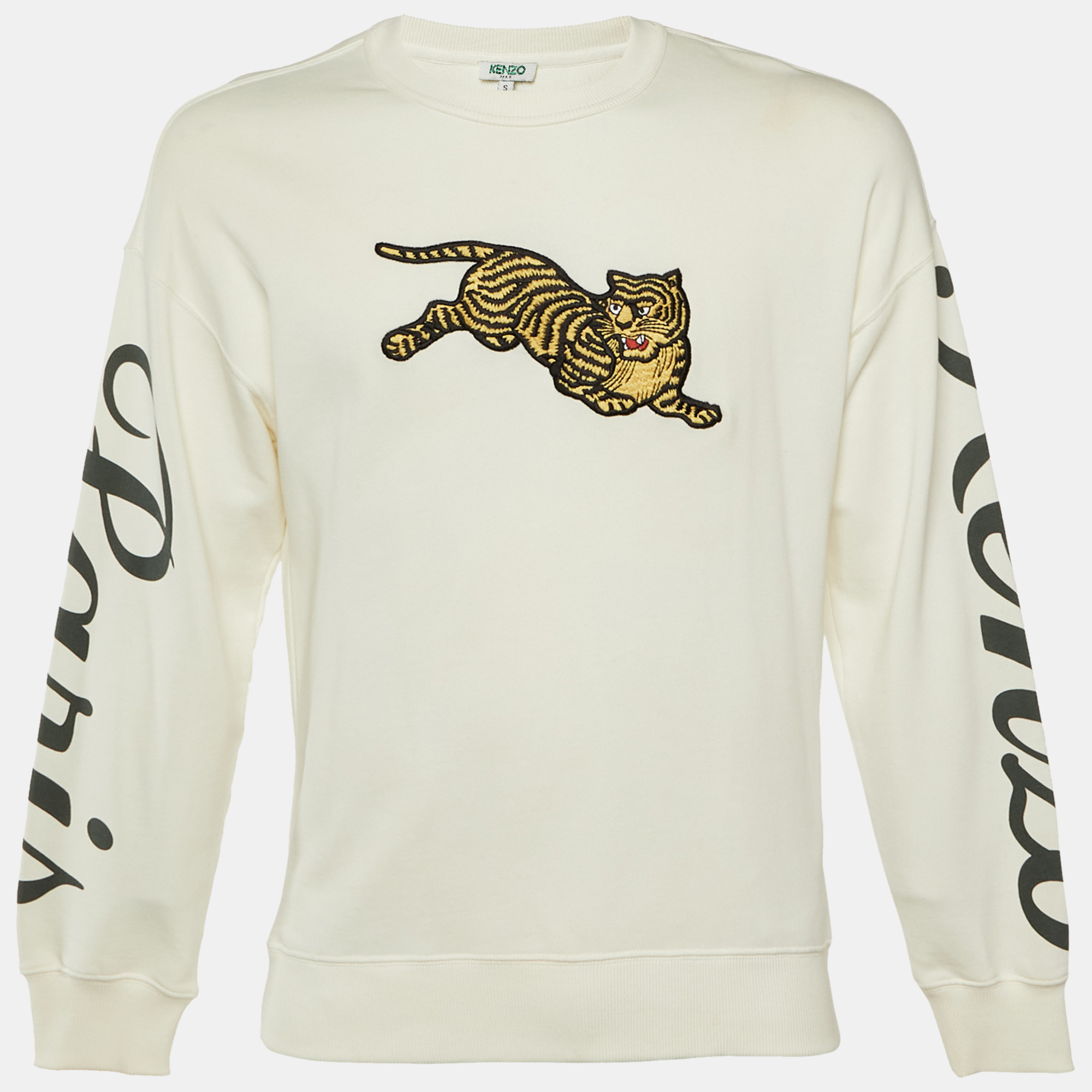 Pre Owned Kenzo Ivory Cotton Flying Tiger Embroidered Sweatshirt S 