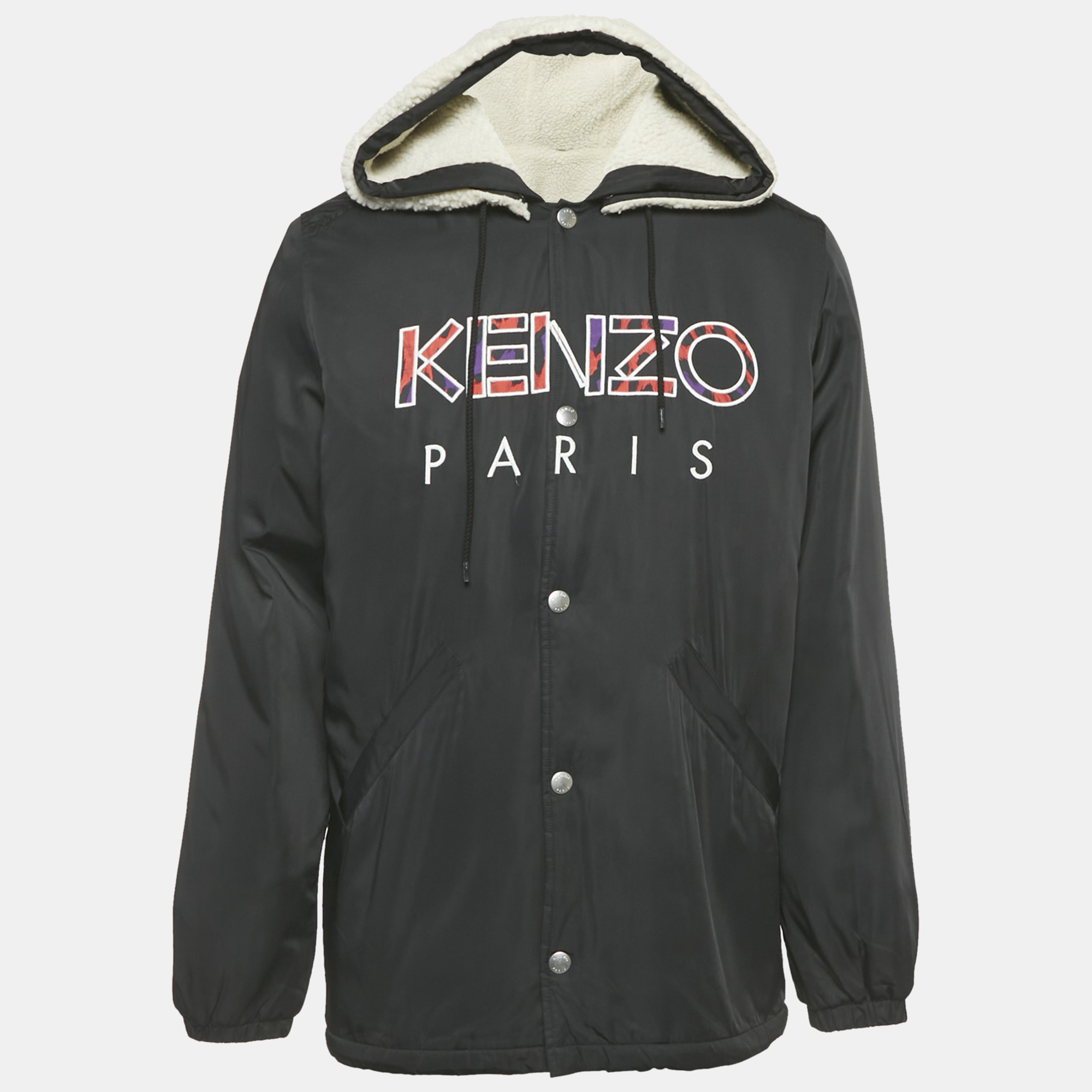 

Kenzo Black Synthetic Shearling Hooded Jacket S