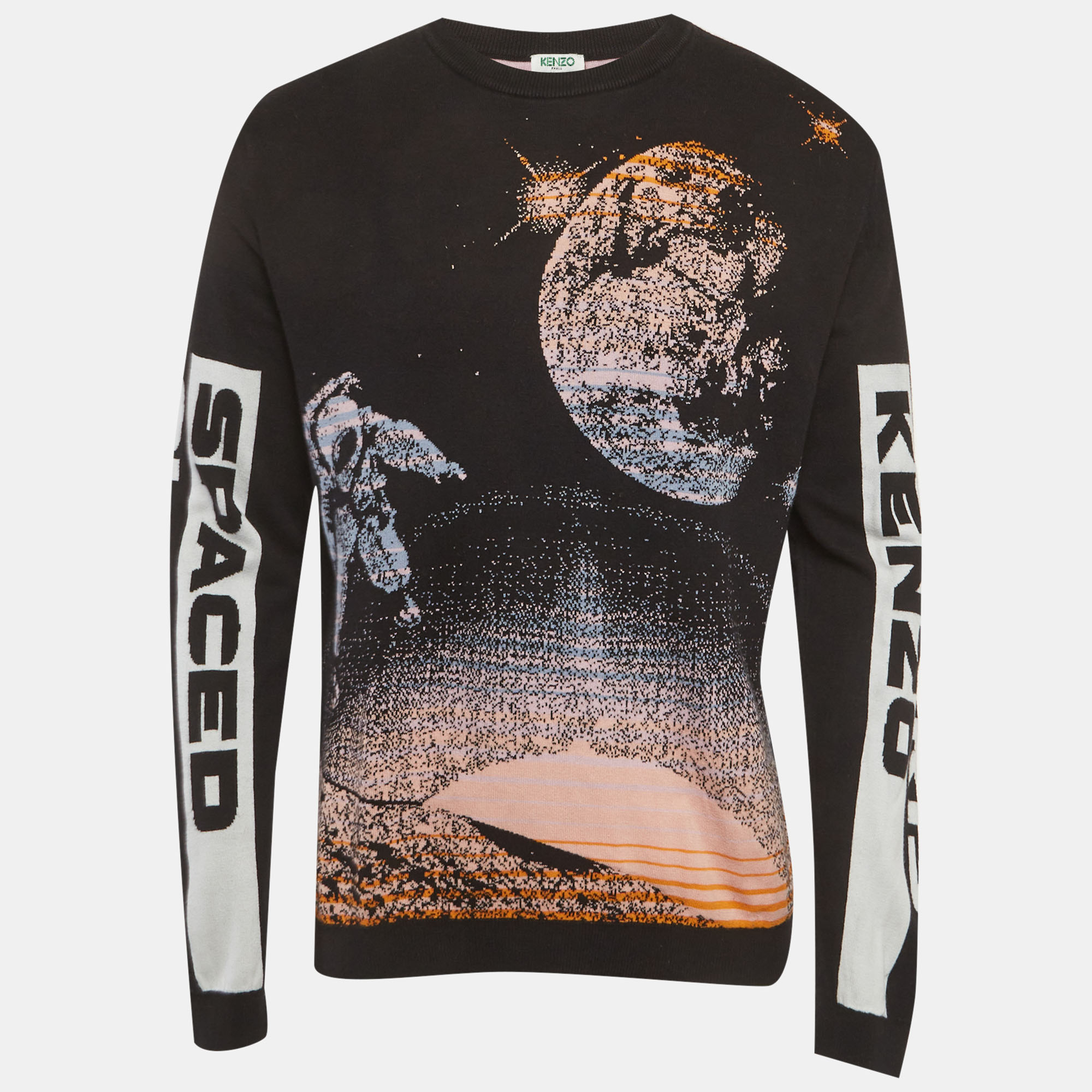 

Kenzo Black Spaced Out Intarsia Knit Crew Neck Sweatshirt L