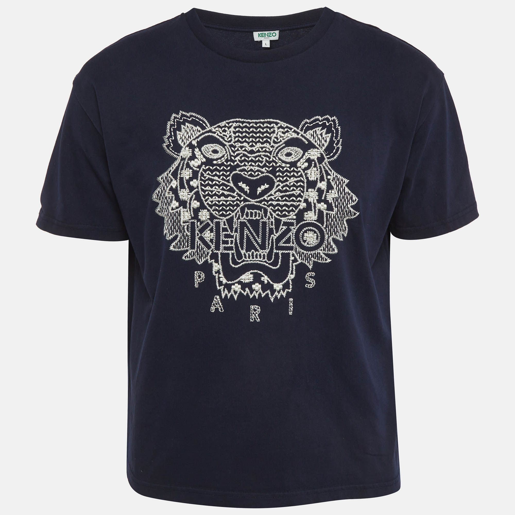

Kenzo Navy Blue Tiger Logo Embroidered Jersey T-Shirt L