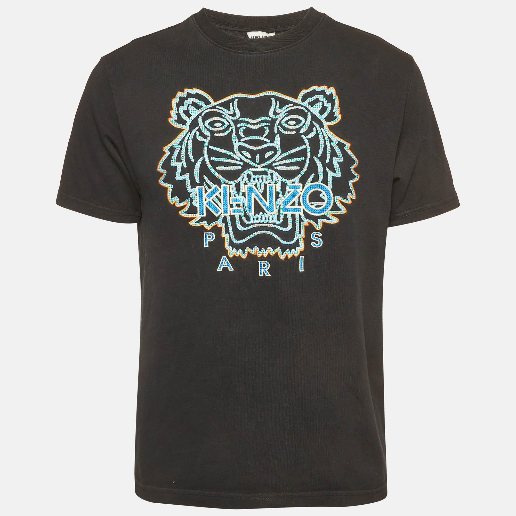 Kenzo Black Tiger Logo Embroidered Cotton T-Shirt M