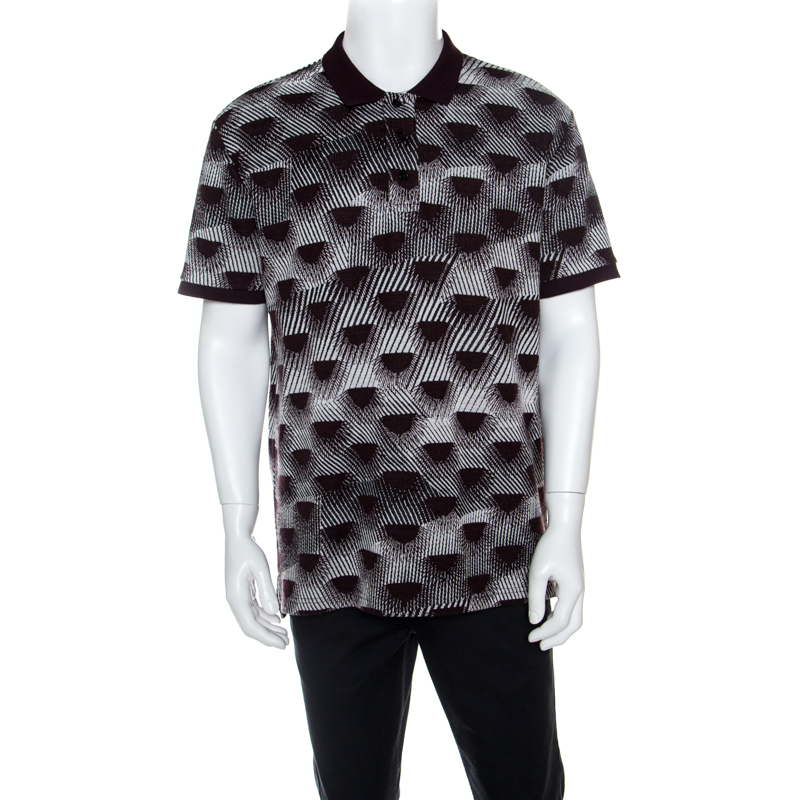 Kenzo Burgundy and White Patterned Knit Polo T-Shirt XL