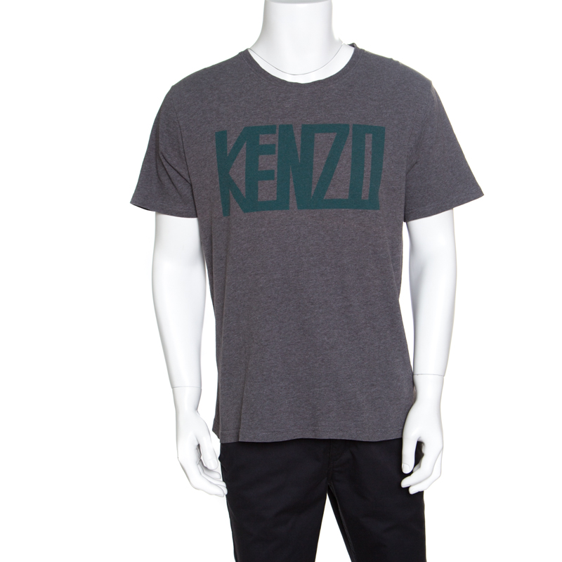 Kenzo Grey Melange Crew Neck Printed T-Shirt XL