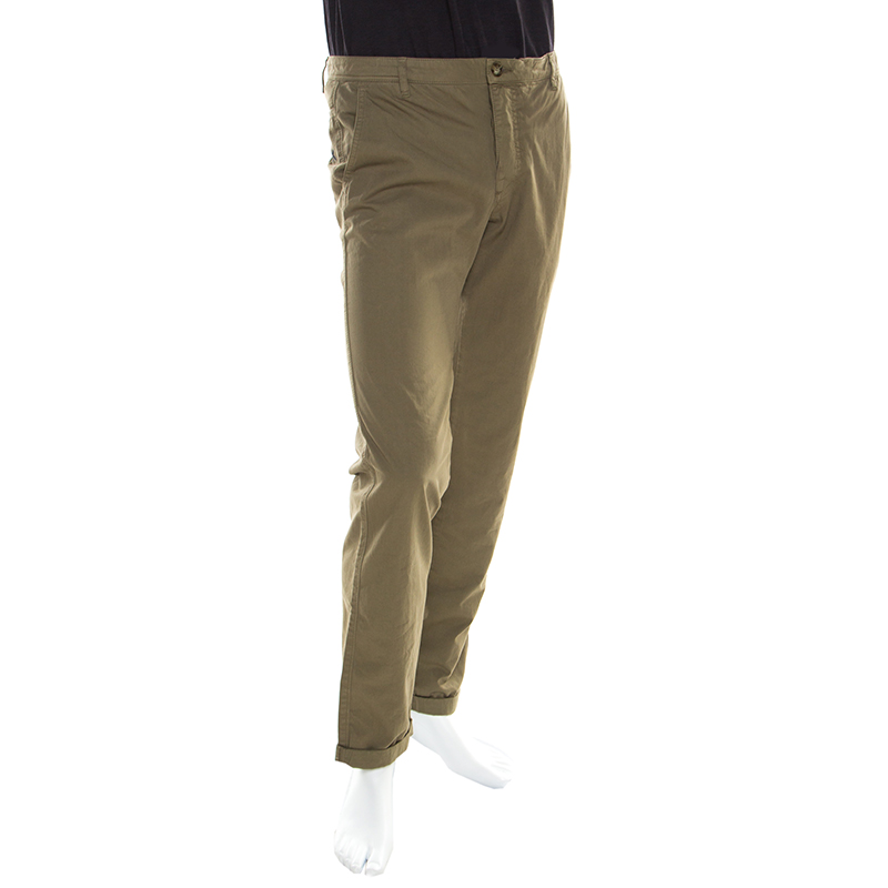 

Kenzo Khaki Green Cotton Logo Embroidered Tapered Trousers