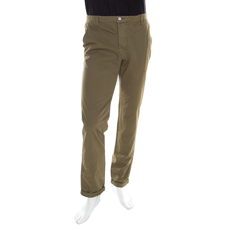 khaki tapered trousers