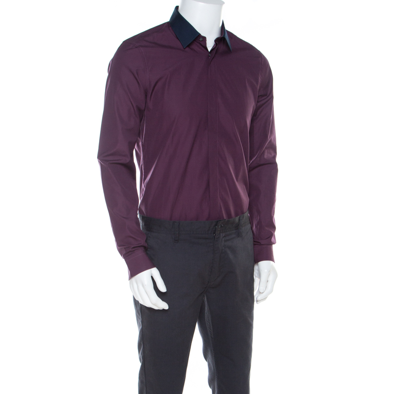 

Kenzo Purple Cotton Contrast Collar Slim Plus Fit Button Front Shirt