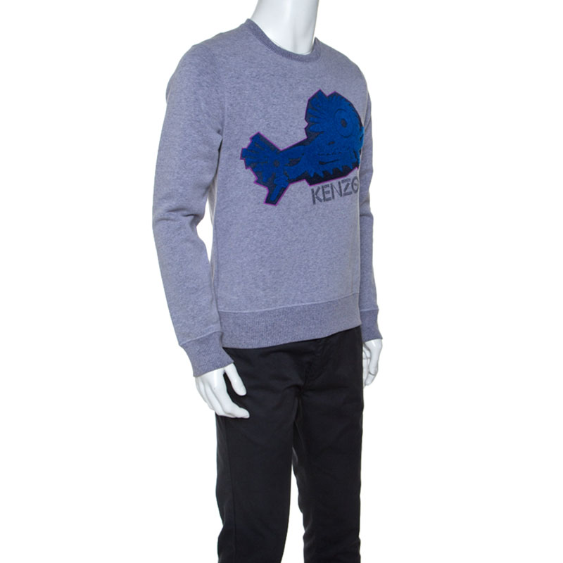 

Kenzo Grey Jersey Abstract Fish Applique Sweatshirt