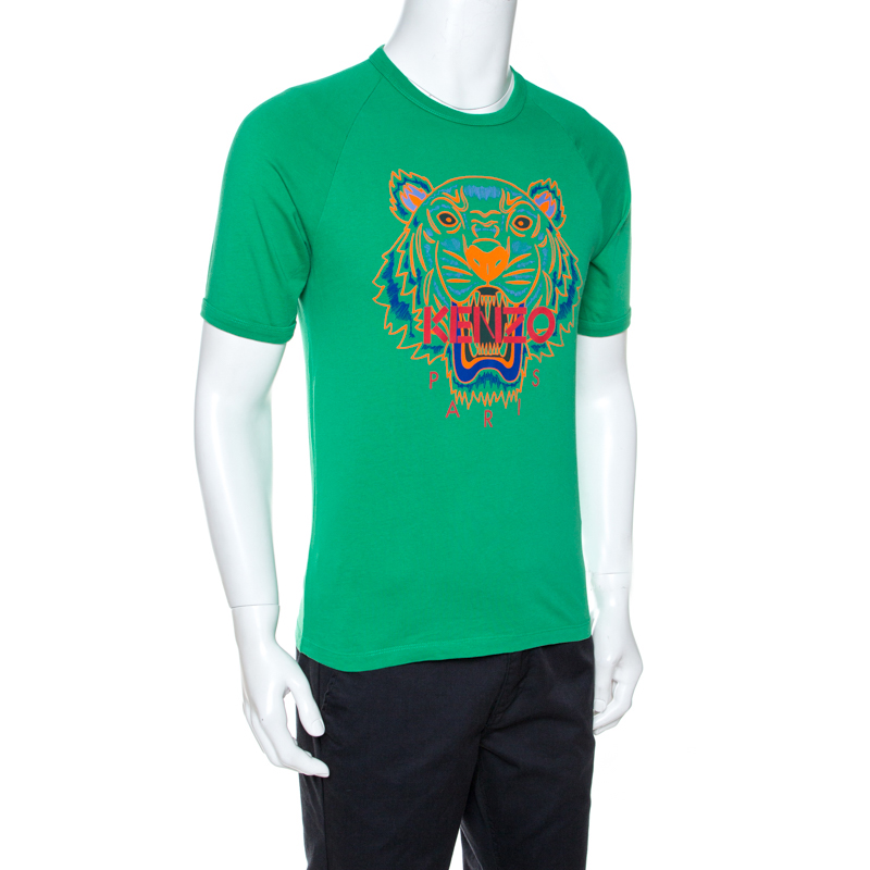 

Kenzo Green Logo & Tiger Print Raglan Sleeve T-Shirt