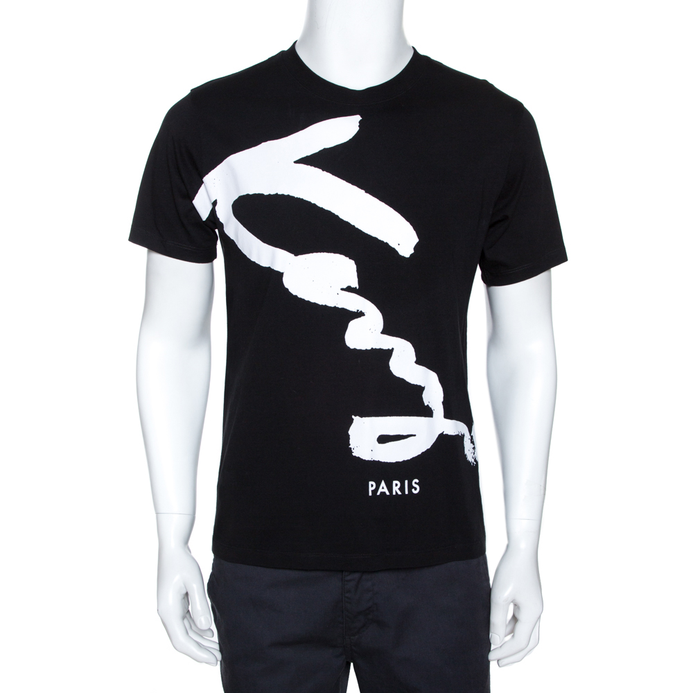 Pre Owned Kenzo Monochrome Logo Print Cotton Crew Neck T-Shirt M