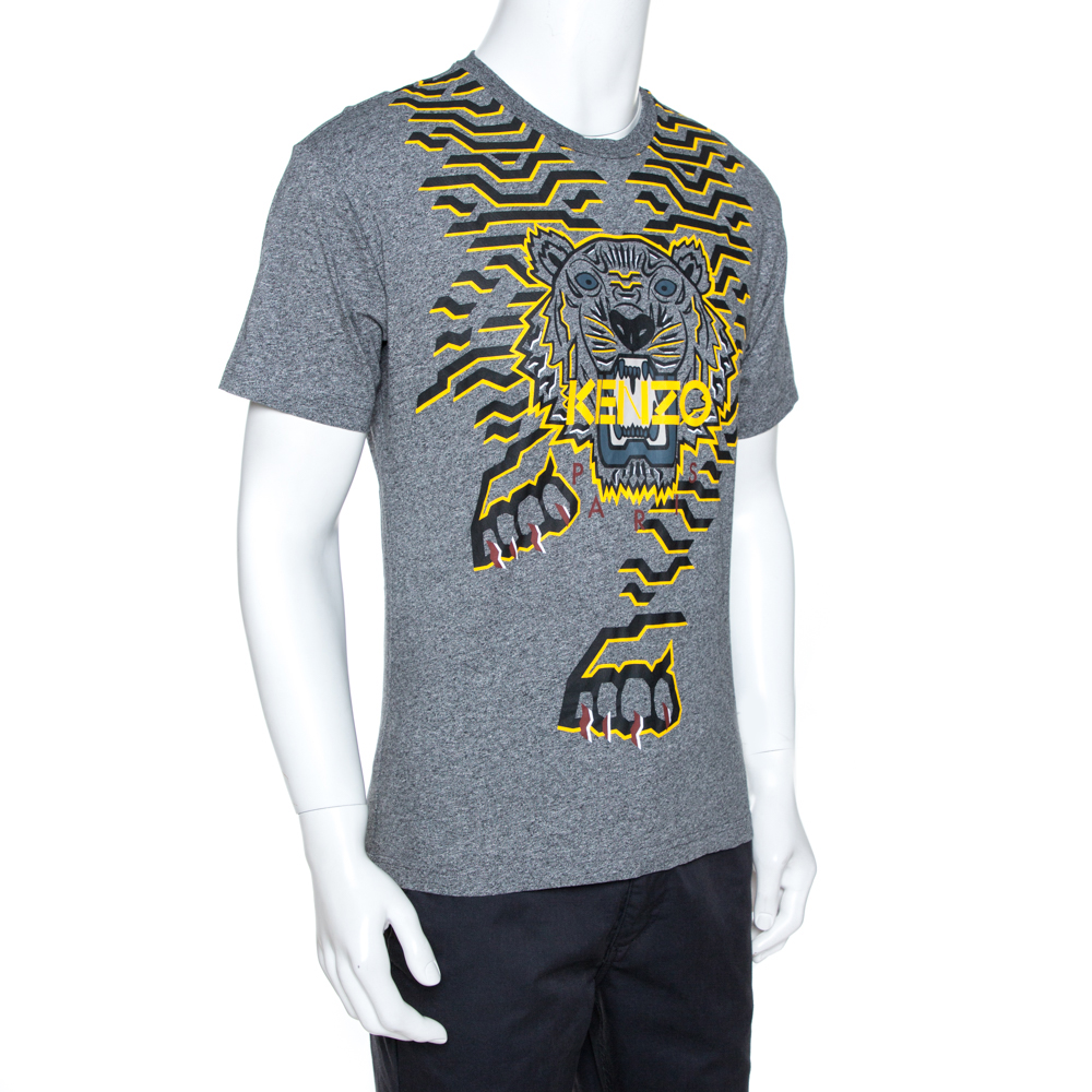 

Kenzo Grey Geo Tiger Print Cotton Crew Neck T-Shirt