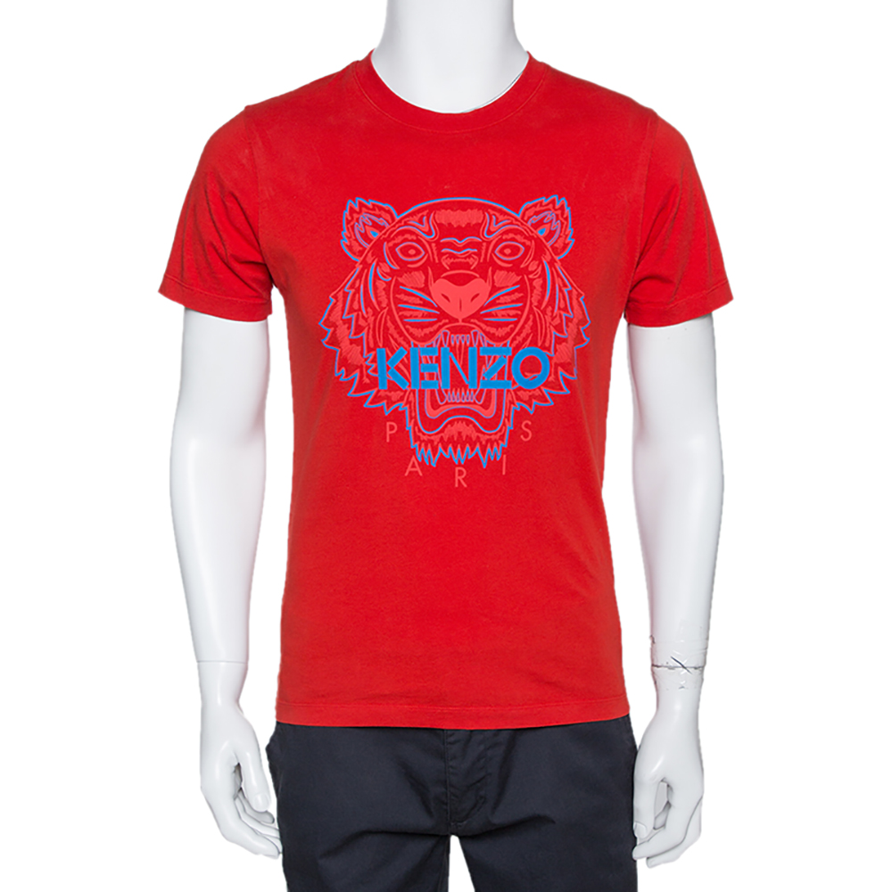 Kenzo Vibrant Red Tiger Print Crew Neck T Shirt S Kenzo | The Luxury Closet