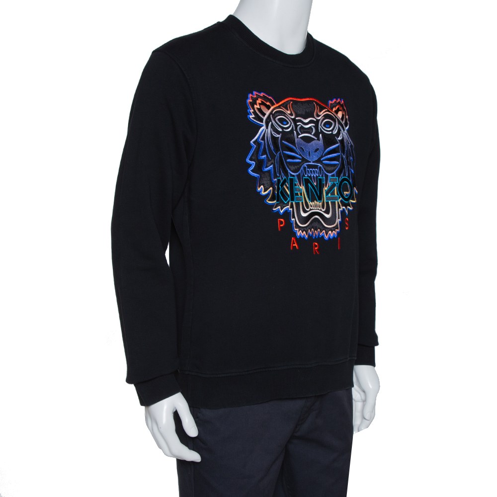 

Kenzo Black Tiger Embroidered Cotton Crew Neck Sweatshirt