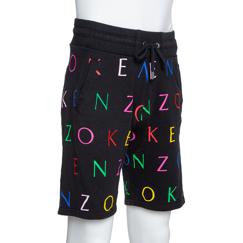 

Kenzo Black Cotton Logo Print Drawstring Waist Shorts S