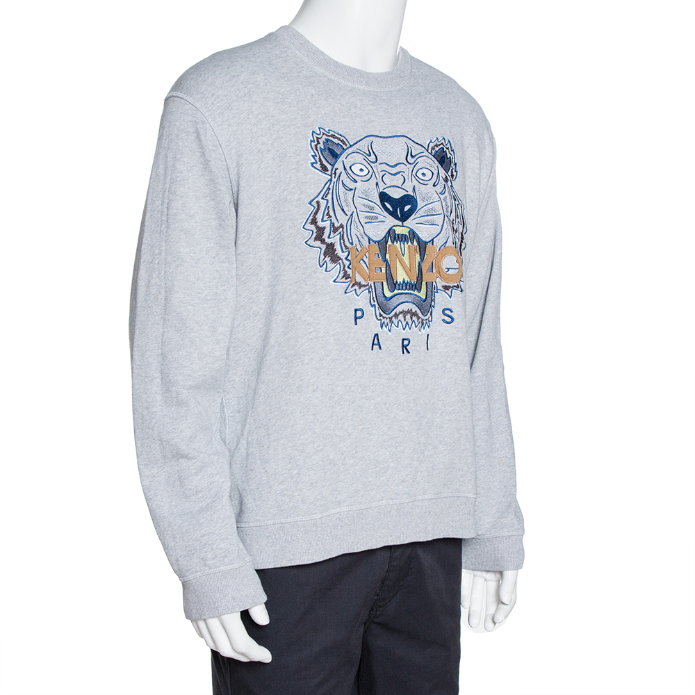 

Kenzo Grey Cotton Logo Tiger Embroidered Sweatshirt