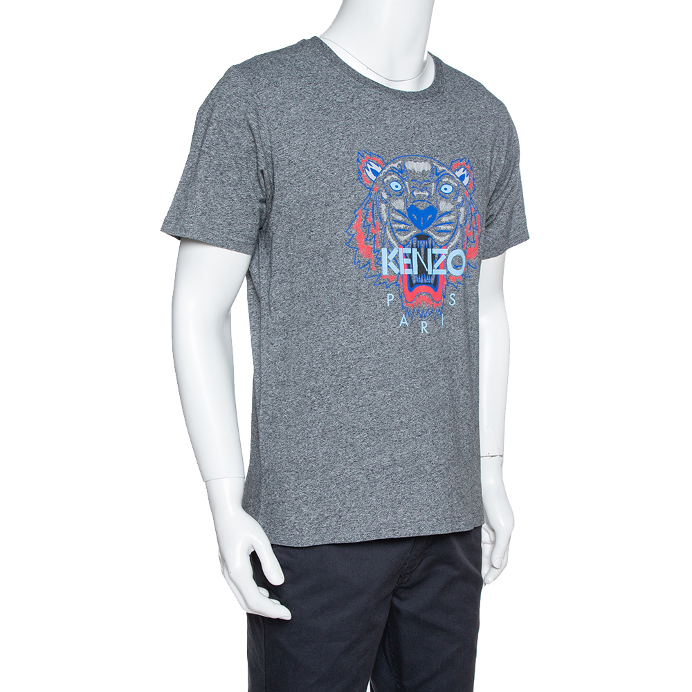 

Kenzo Grey Cotton Tiger Print Crew Neck T Shirt