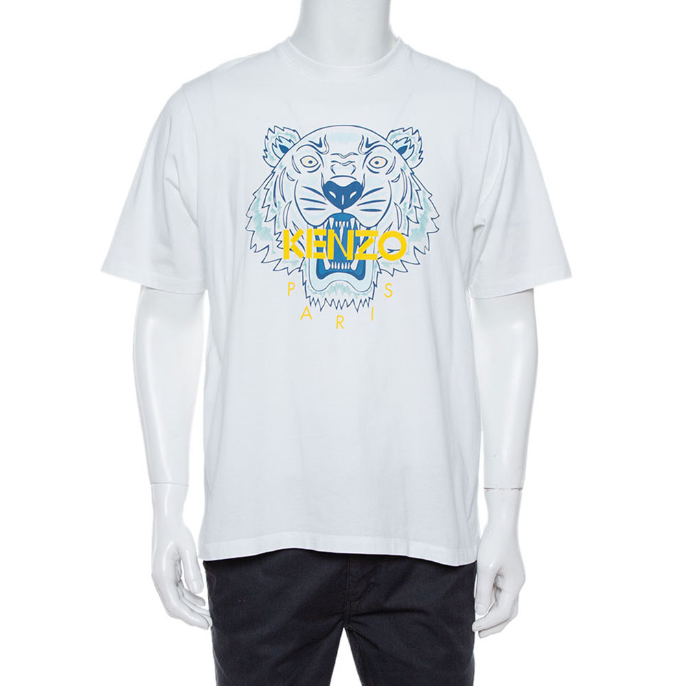 Kenzo White Cotton Jersey Tiger Print Crew Neck T-Shirt S
