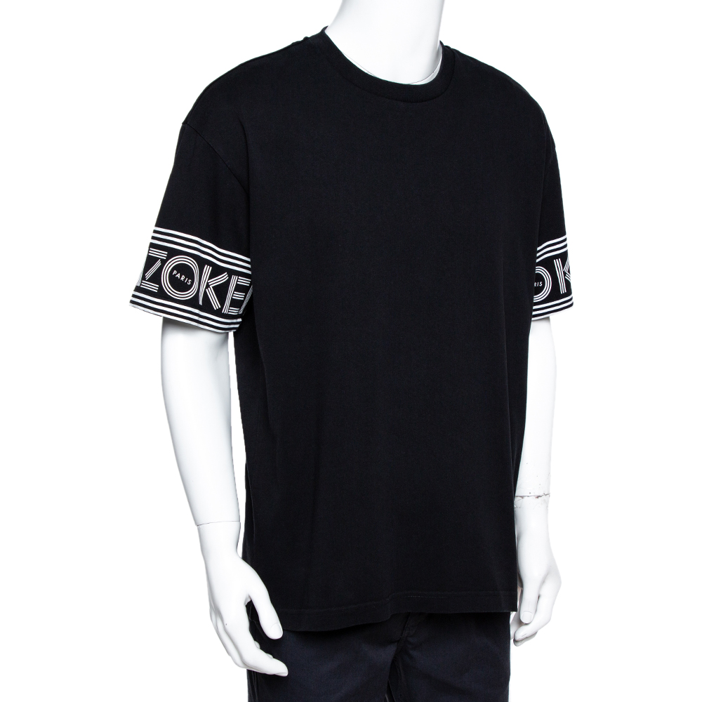 

Kenzo Black Cotton Jersey Logo Cuff Print T-Shirt