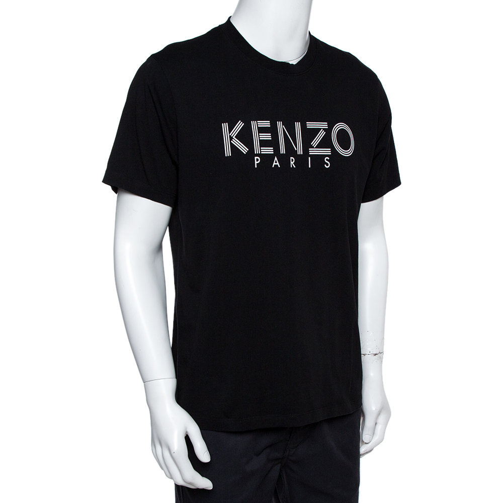 

Kenzo Black Logo Print Cotton Crew Neck T-Shirt