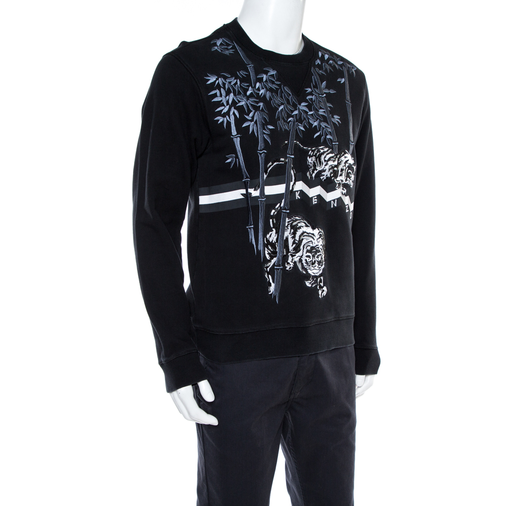 

Kenzo Black Cotton Bamboo Tiger Embroidered Sweatshirt