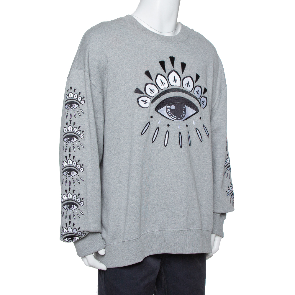 

Kenzo Grey Cotton Evil Eye Embroidered Crewneck Sweatshirt