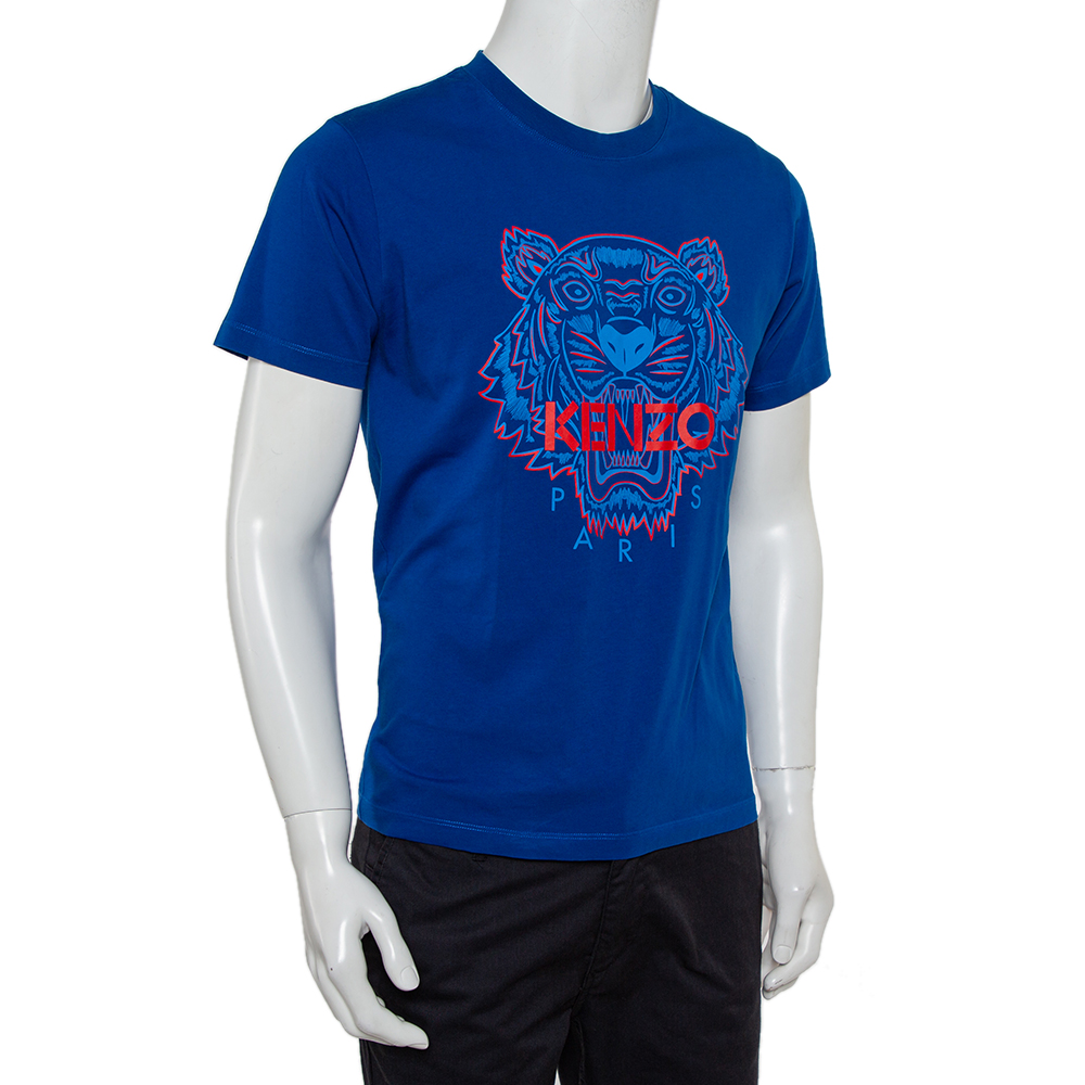 

Kenzo Royal Blue Tiger Print Cotton Crew Neck T-Shirt
