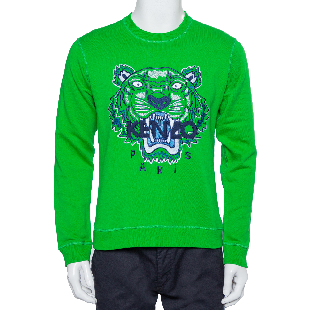 Pre-owned Kenzo Green Tiger Embroidered Cotton Crewneck Sweatshirt S