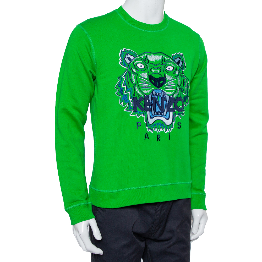 

Kenzo Green Tiger Embroidered Cotton Crewneck Sweatshirt