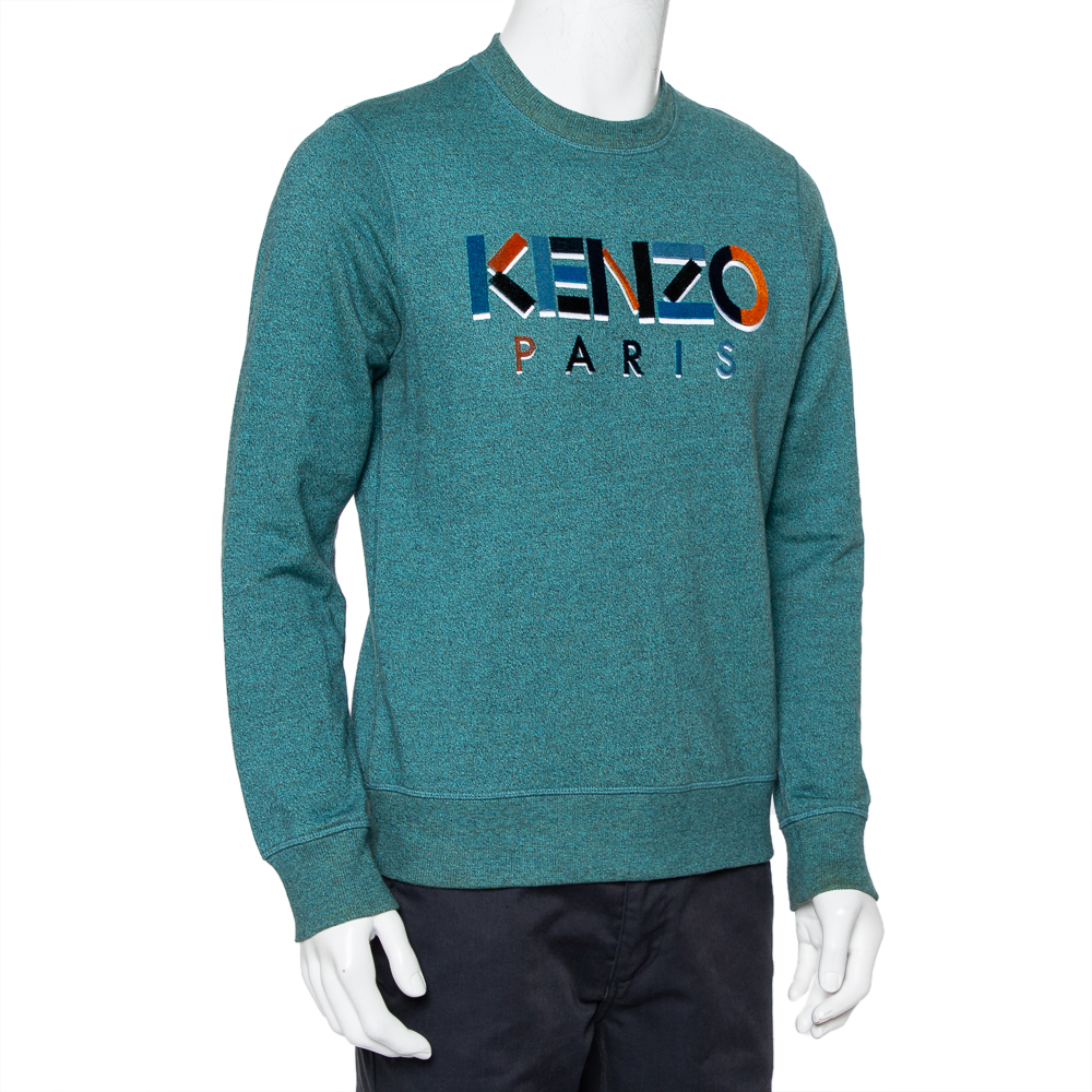 

Kenzo Green Cotton Logo Embroidered Crewneck Sweatshirt