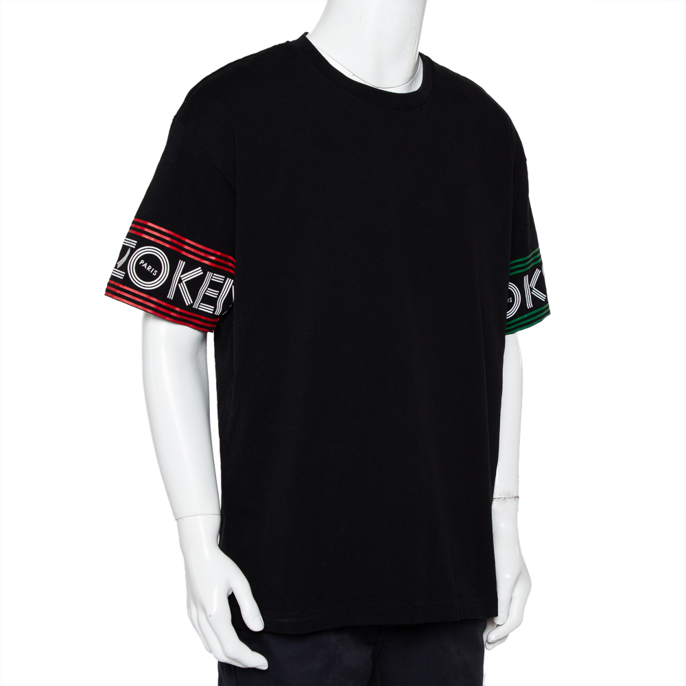 

Kenzo Black Cotton Logo Printed Sleeve Detail Crewneck T-Shirt