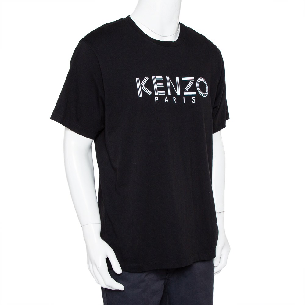 

Kenzo Black Logo Printed Cotton Crewneck T-Shirt