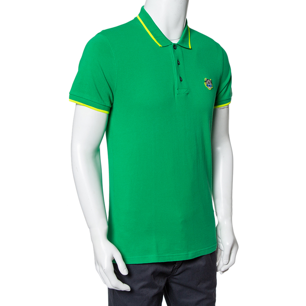 

Kenzo Green Cotton Mini Tiger Patch Polo T-Shirt