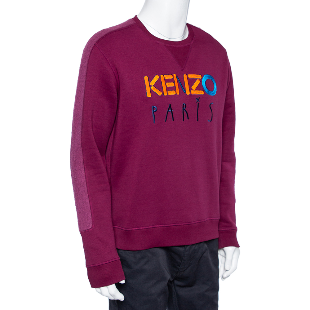 

Kenzo Magenta Cotton Logo Embroidered Inside Out Detail Crewneck Sweatshirt, Purple