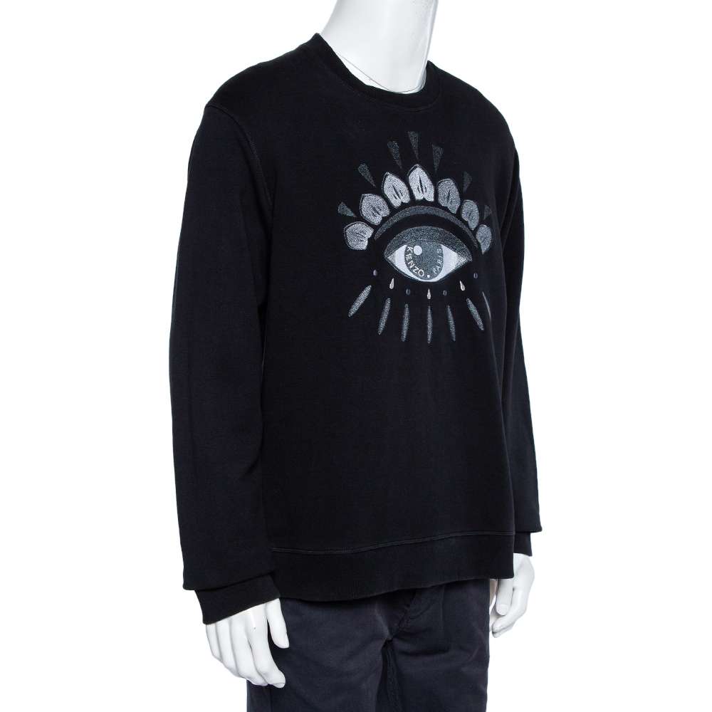 

Kenzo Black Eye Embroidered Cotton Crewneck Sweatshirt