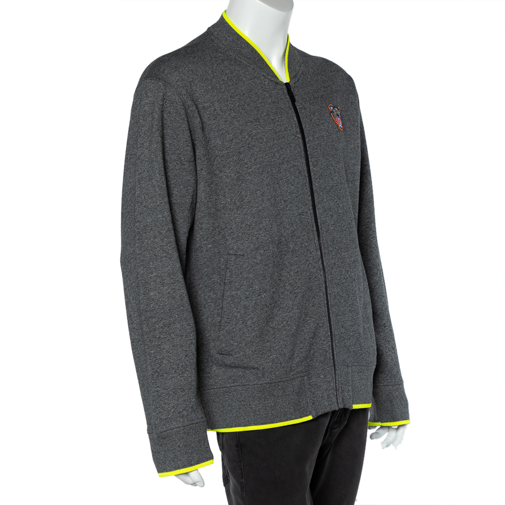 

Kenzo Grey Cotton Knit Tiger Logo Patch Detail Zip Front Sweatshirt